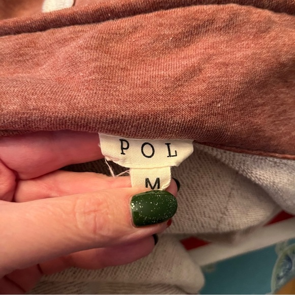 POL Open Front Long Cardigan Brown Cream Pockets Long Sleeve Womens Size Medium - Picture 6 of 8